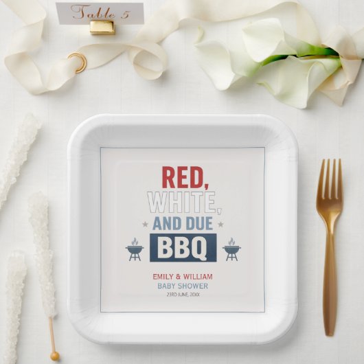 Rot Weiß und Fällig BBQ Baby Shower  Pappteller (Hochzeit)