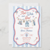 Rot Weiß und fälliger Junge Baby Shower Einladung (Vorderseite)
