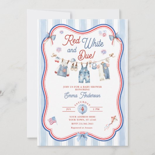 Rot Weiß und fälliger Junge Baby Shower Einladung (Vorderseite)