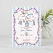 Rot Weiß und fälliger Junge Baby Shower Einladung (Stehend Vorderseite)