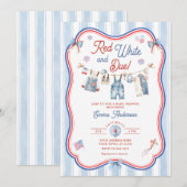 Rot Weiß und fälliger Junge Baby Shower Einladung (Vorne/Hinten)
