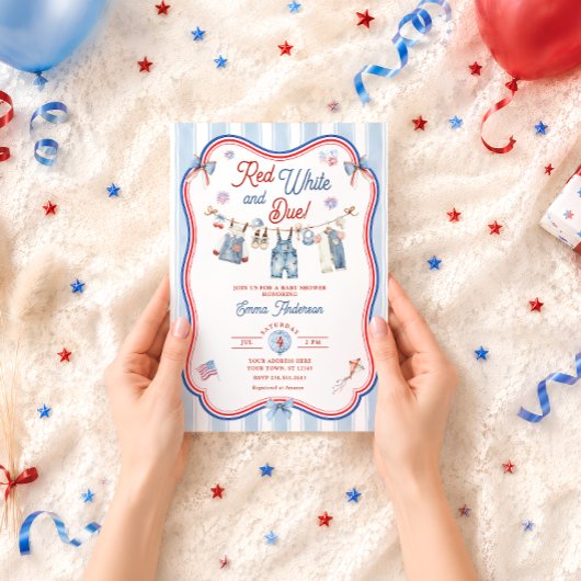 Rot Weiß und fälliger Junge Baby Shower Einladung
