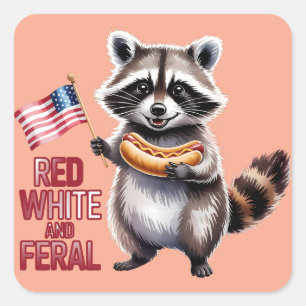 Rot, Weiß und Ferse und Freier Raccoon Quadratischer Aufkleber