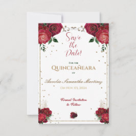 Rot, Weiß und Gold Quinceñera Save the Date