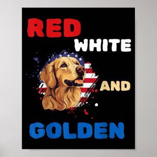 Rot Weiß und Golden Retriever Patriotisch Amerikan Poster