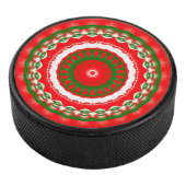 Rot, Weiß und Grün Mandala Eishockey Puck (3/4)