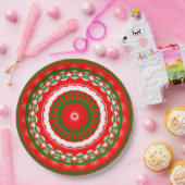 Rot, Weiß und Grün Mandala Pappteller (Party)