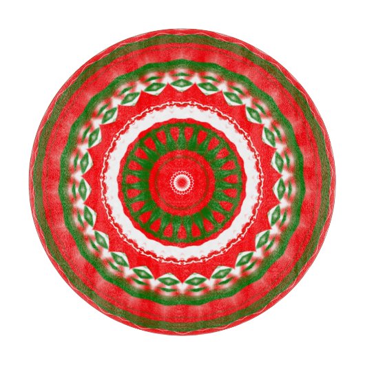 Rot, Weiß und Grün Mandala Schneidebrett (Vorderseite)