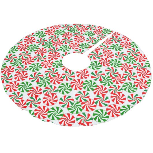 Rot, Weiß und Grün Peppermint Candy Swirl Polyester Weihnachtsbaumdecke (Schrägansicht)