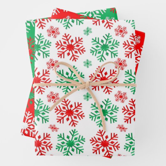 Rot-Weiß und Grün-Schneeflockenmuster Geschenkpapier Set (Beispiel)