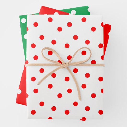 Rot-Weiß und grüner Polka-Punkt Geschenkpapier Set (Beispiel)