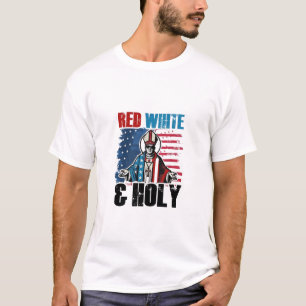 Rot Weiß und Heiliger Papst Leo XIV, 4. Juli  T-Shirt