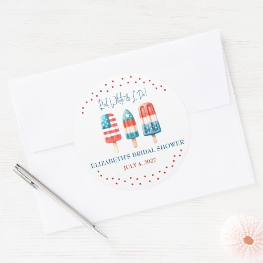 Rot, Weiß und I Do Patriotic Popsim Brautparty Runder Aufkleber (Umschlag)
