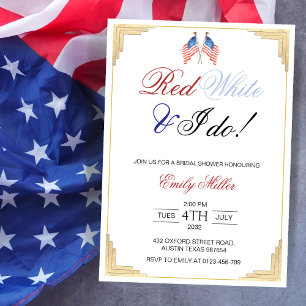 Rot Weiß und ich heirate USA Patriotischer Brautdu Einladung