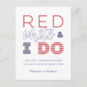 Rot weiß und ich mache Save the Date Hochzeitsfeie Ankündigungspostkarte (Vorderseite)