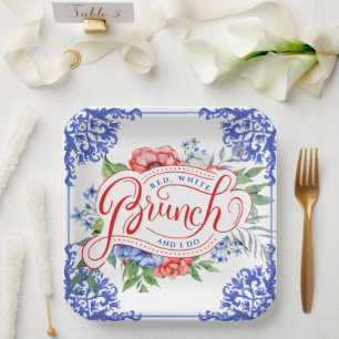 Rot, Weiß und ich machen Blumenbridal Brunch Dus Pappteller
