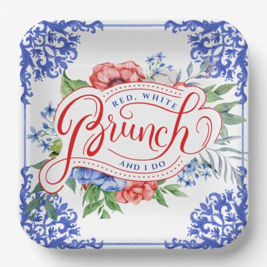 Rot, Weiß und ich machen Blumenbridal Brunch | Dus Pappteller (Vorderseite)