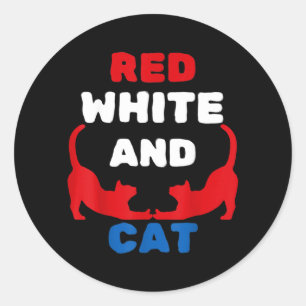 Rot Weiß Und Katze Patriotisch Lustige Katze Ameri Runder Aufkleber