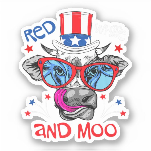 Rot weiß und Moo Patriotic Farm Kuh USA Flagge. Pe Aufkleber (Vorderseite)