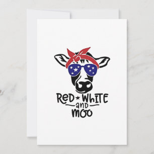 Rot Weiß und Moo Patriotische Kuh Vierter Juli Einladung