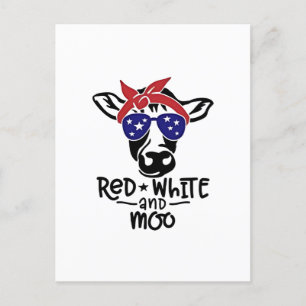 Rot Weiß und Moo Patriotische Kuh Vierter Juli Feiertagspostkarte