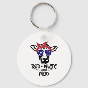 Rot Weiß und Moo Patriotische Kuh Vierter Juli Schlüsselanhänger