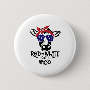 Rot Weiß und Moo Patriotische Kuh zum vierten Juli Button