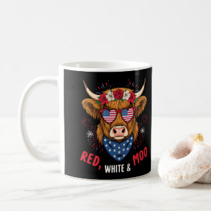 Rot Weiß und Muh Highland-Kuh 4. Juli 250 Jahre Kaffeetasse