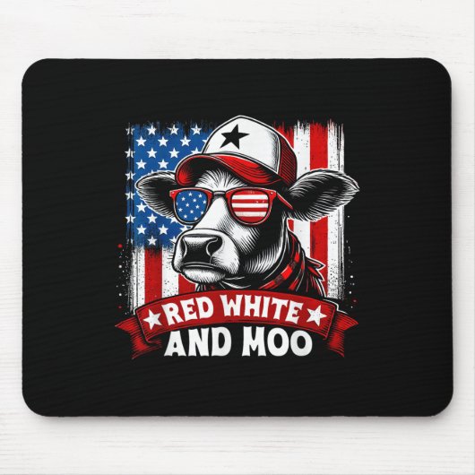 Rot, Weiß und Muh - Lustiger 4. Juli Mousepad (Vorne)