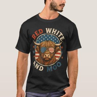 Rot Weiß Und Muh Lustiger Highland Bulle 4. Juli T-Shirt