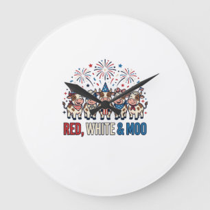 Rot Weiß und Muh Patriotische Kuh Vintage-Shirt_1 Große Wanduhr