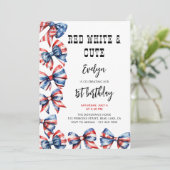 Rot-Weiß und Niedliche Bogen jedes Alters Kinderge Einladung (Stehend Vorderseite)