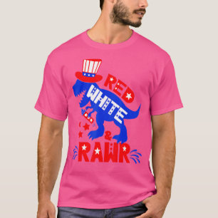 Rot weiß und Rawr 4. Juli Dinosaurier Rex für Bo T-Shirt