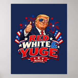 Rot Weiß und riesige Flagge schattiert Marineblau Poster