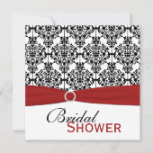 Rot, Weiß und Schwarz-Damast-Brautparty laden ein Einladung (Vorderseite)