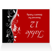 Rot-Weiß- und Schwarz-Flora-Hochzeit-Tischnummer (Innenansicht Horizontal (Oben))