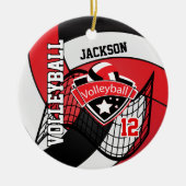 Rot, Weiß und Schwarz-Logo Volleyball Keramik Orna Keramik Ornament (Vorne)