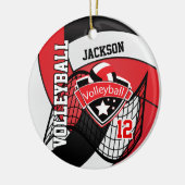 Rot, Weiß und Schwarz-Logo Volleyball Keramik Orna Keramik Ornament (Links)