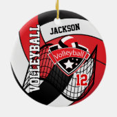 Rot, Weiß und Schwarz-Logo Volleyball Keramik Orna Keramik Ornament (Hinten)