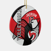 Rot, Weiß und Schwarz Personalisieren Volleyball � Keramik Ornament (Rechts)