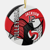 Rot, Weiß und Schwarz Personalisieren Volleyball � Keramik Ornament (Vorne)