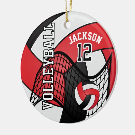 Rot, Weiß und Schwarz Personalisieren Volleyball � Keramik Ornament (Links)