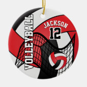 Rot, Weiß und Schwarz Personalisieren Volleyball � Keramikornament (Vorne)