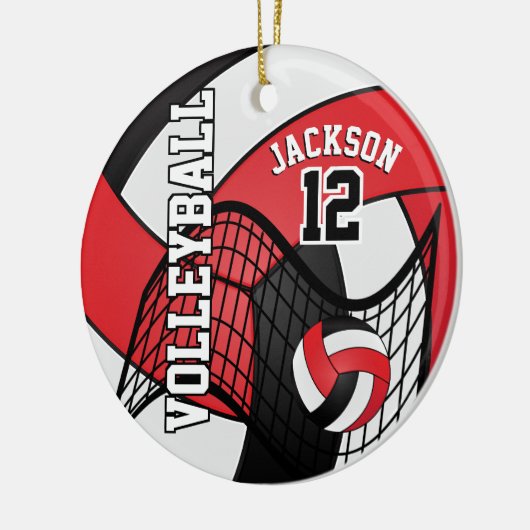 Rot, Weiß und Schwarz Personalisieren Volleyball � Keramikornament (Links)