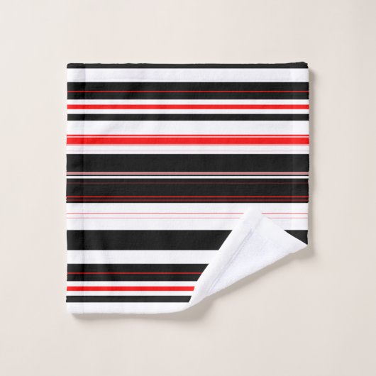 Rot, weiß und schwarz Streifen Badhandtuch Set (Waschlappen)