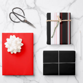 Rot, weiß und schwarz Streifen Geschenkpapier Set