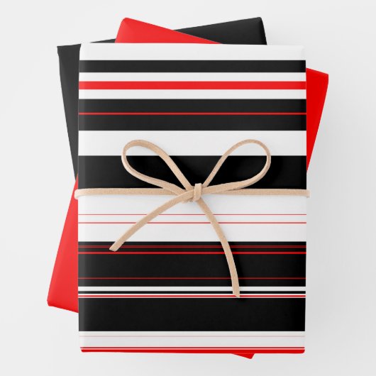 Rot, weiß und schwarz Streifen Geschenkpapier Set (Beispiel)