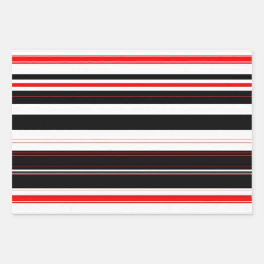 Rot, weiß und schwarz Streifen Geschenkpapier Set (Vorderseite)
