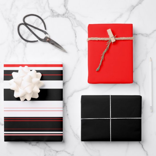 Rot, weiß und schwarz Streifen Geschenkpapier Set (Vorderseite)