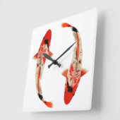 Rot, Weiß und Schwarzer Koi Fisch Quadratische Wanduhr (Winkel)
